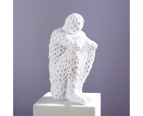 Abstract Thinker Statue Waterproof Resin Artistic Inspiration Thinker Sculpture Patio Decor-White