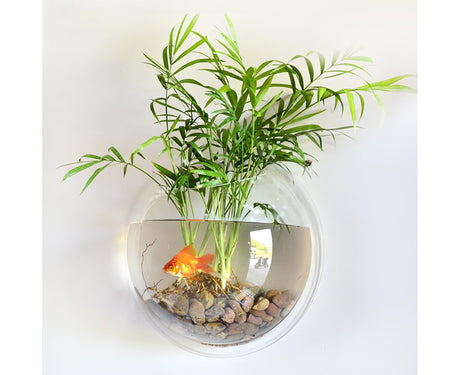 1 Set Fish Tank Decorative Wall Mounted Hanging Flower Vase-Transparent