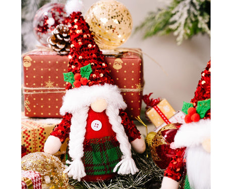Christmas Plush Doll Window Dressing Ornament for Festival-Red Berries