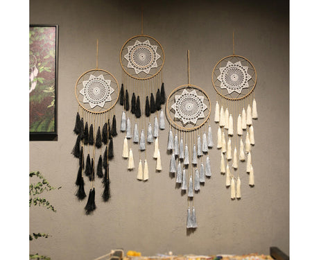 Round Handmade Wall Hanging Wind Chime Dream Catcher with Tassel Home Decor-Purple