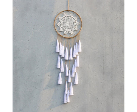 Round Handmade Wall Hanging Wind Chime Dream Catcher with Tassel Home Decor-Purple