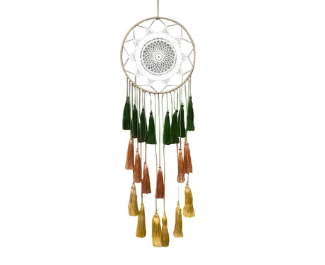 Round Handmade Wall Hanging Wind Chime Dream Catcher with Tassel Home Decor-Green Coffee*