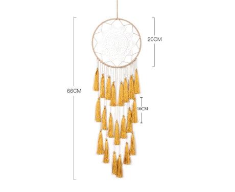 Round Handmade Wall Hanging Wind Chime Dream Catcher with Tassel Home Decor-Green Coffee*