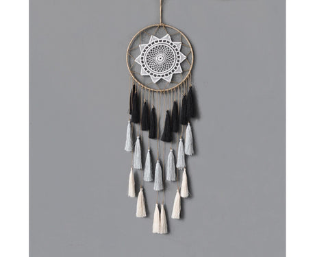Round Handmade Wall Hanging Wind Chime Dream Catcher with Tassel Home Decor-Green Coffee*