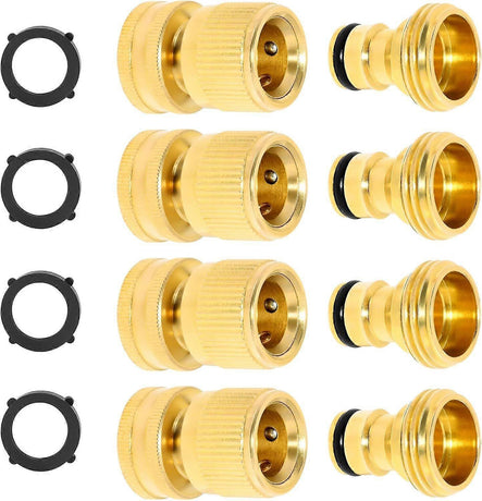 Solid Brass Garden Hose Quick Connect Fittings - Leak-Free Hose Connector Set