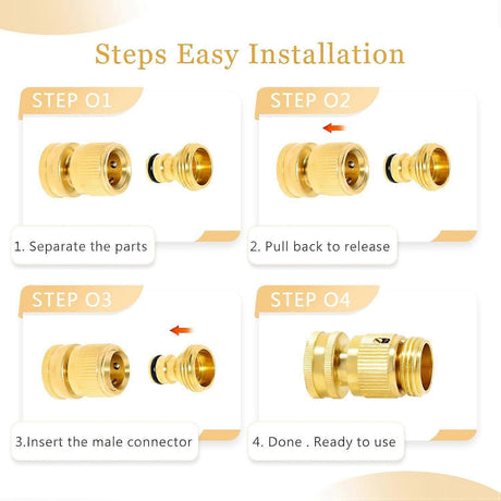 Solid Brass Garden Hose Quick Connect Fittings - Leak-Free Hose Connector Set