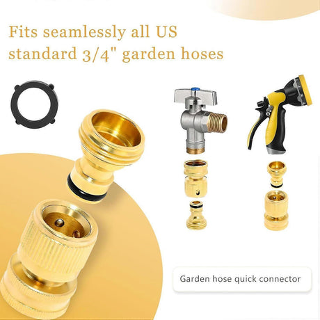 Solid Brass Garden Hose Quick Connect Fittings - Leak-Free Hose Connector Set