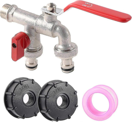 Garden Hose Faucet Adapter - Dual Outlet Tank Connector for Hose Attachment