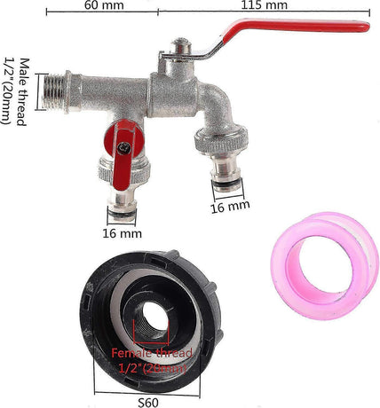 Garden Hose Faucet Adapter - Dual Outlet Tank Connector for Hose Attachment
