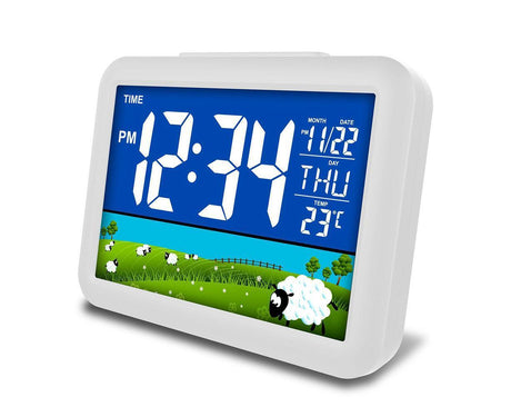 LCD Big Color Screen Home Office Temperature Display Monitor Digital Alarm Clock - Grassland Pattern
