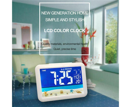 LCD Big Color Screen Home Office Temperature Display Monitor Digital Alarm Clock - Grassland Pattern