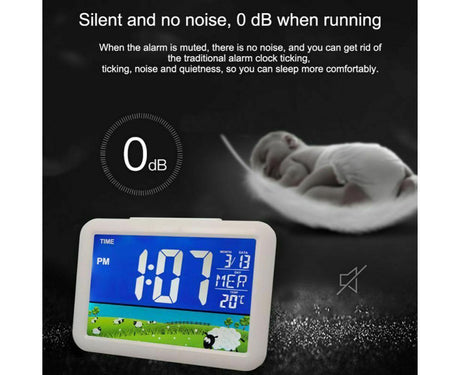 LCD Big Color Screen Home Office Temperature Display Monitor Digital Alarm Clock - Grassland Pattern