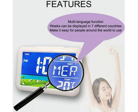 LCD Big Color Screen Home Office Temperature Display Monitor Digital Alarm Clock - Grassland Pattern