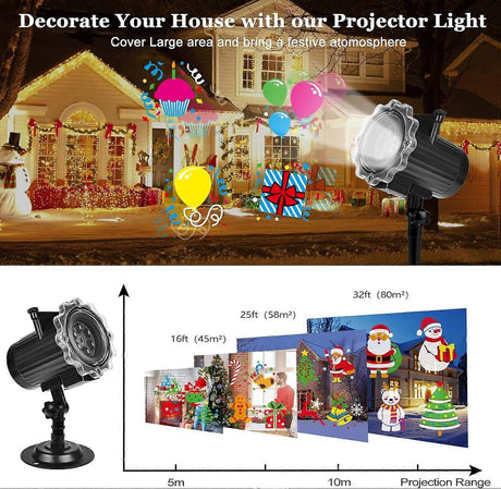 Christmas LED Projector Lamp, 16 Patterns Snowflake Outdoor Decorative Light