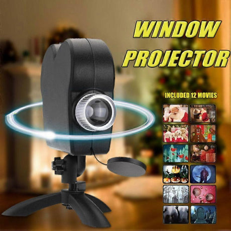 Festival LED Window Projector with 12 Holiday Movies for Christmas & Halloween