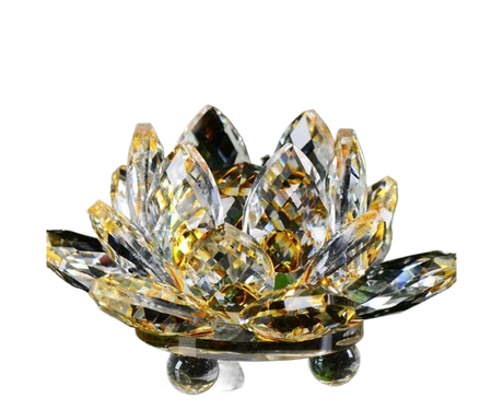 Artificial Crystal Lotus Buddhism Ornament Feng Shui Home Decor Collection Gift-Yellow