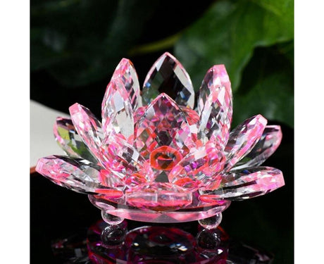 Artificial Crystal Lotus Buddhism Ornament Feng Shui Home Decor Collection Gift-Yellow