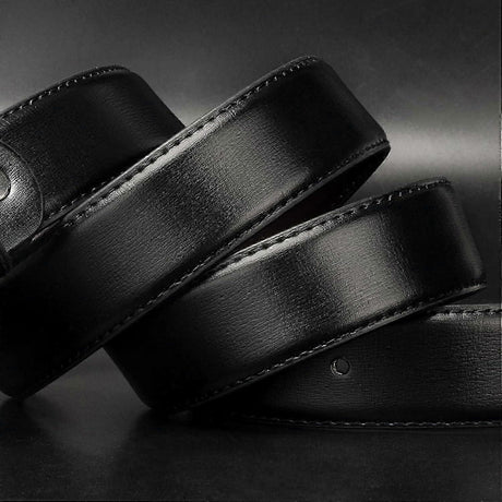 Men's Black Leather Belts, 120cm Genuine Leather Belt for Men