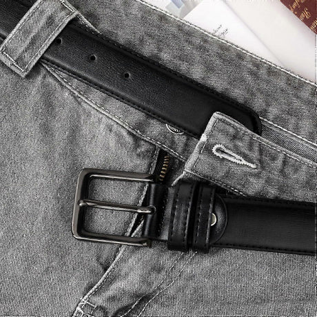 Men's Black Leather Belts, 120cm Genuine Leather Belt for Men