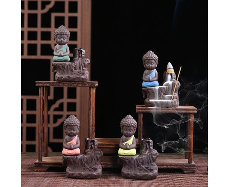 Home Fragrance Creative Little Monk Small Buddha Censer Backflow Incense Burner-Light Orange