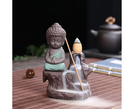 Home Fragrance Creative Little Monk Small Buddha Censer Backflow Incense Burner-Light Orange