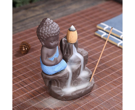 Home Fragrance Creative Little Monk Small Buddha Censer Backflow Incense Burner-Light Orange