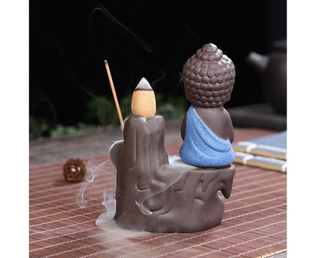 Home Fragrance Creative Little Monk Small Buddha Censer Backflow Incense Burner-Light Orange