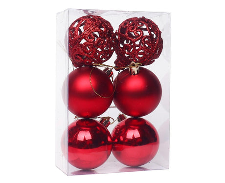 6Pcs 8cm Xmas Tree Pendant-Red 8 cm