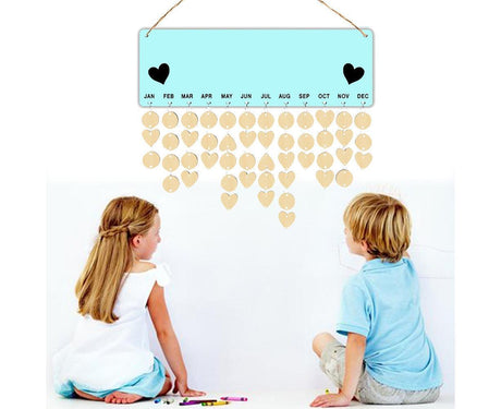 Wooden Wall Hanging DIY Calender Birthday Reminder Plaque Pendant Home Decor- F
