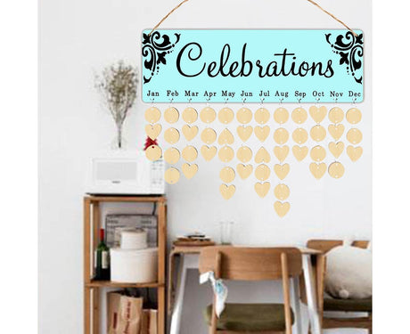 Wooden Wall Hanging DIY Calender Birthday Reminder Plaque Pendant Home Decor- F