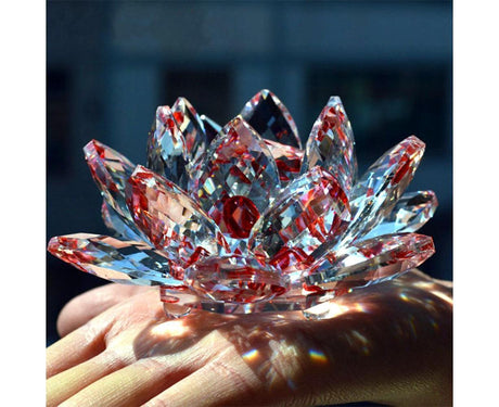 Artificial Quartz Crystal Lotus Flower Figurine Wedding Party Decor Souvenir-Pink