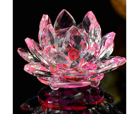 Artificial Quartz Crystal Lotus Flower Figurine Wedding Party Decor Souvenir-Pink