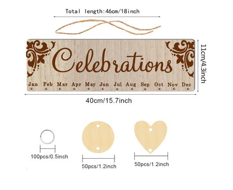 Wall Hanging Calendar Wooden Words Print Family Home Ornaments Office Decor- A