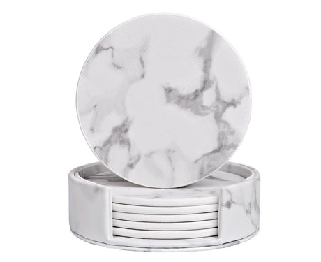 6Pcs Faux Leather Marble Coasters Cup Mat Pad Holder Placemat Dining Table Decor- B