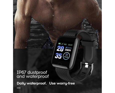 116Plus Sports Android IOS Bluetooth Touch Water Resistant Screen Fitness Tracker Smart Wrist Bracelet - Black