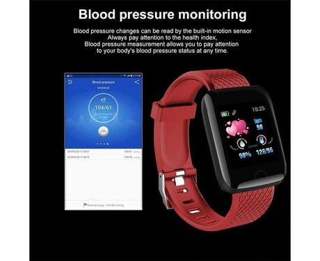 116Plus Sports Android IOS Bluetooth Touch Water Resistant Screen Fitness Tracker Smart Wrist Bracelet - Black