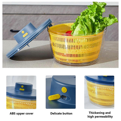 Large Electric Salad Spinner, Yellow Multi-Use Lettuce Dryer Easy Clean