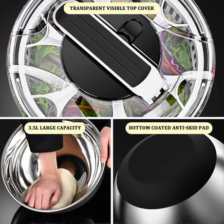 3.5L Stainless Steel Salad Spinner, Double-Layer Press Fruit Vegetable Dryer