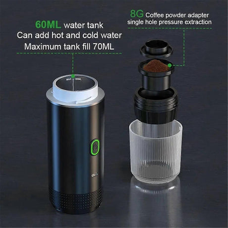 Wireless Portable Espresso Coffee Machine Capsule & Powder Travel Maker