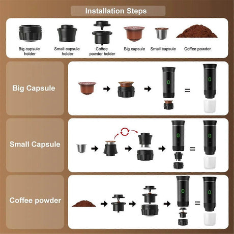Wireless Portable Espresso Coffee Machine Capsule & Powder Travel Maker