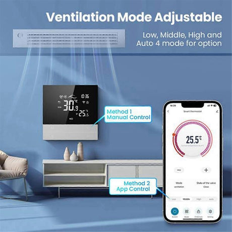 WiFi Smart Thermostat 4P Switch Heating Cooling 3-Speed Fan Temperature Controller