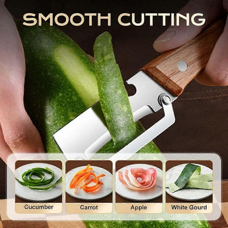 Vegetable Peeler with Bottle Opener - Razor-Sharp Stainless Blade, Ergonomic Wooden Handle