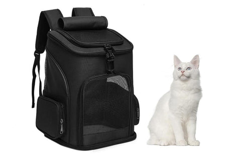 Expandable Large Cat Backpack Carrier for Small Pets - Black