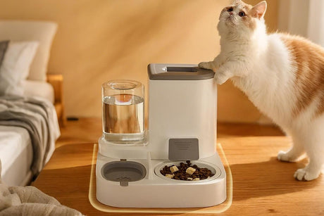 2 in 1 Automatic Cat Feeder and Waterer Ceramic Pet Bowl for Cats and Small Dogs