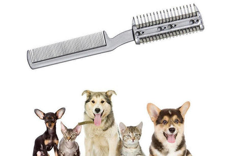 Two Sided Pet Grooming Comb with Razor for Dog Cat Fur Trimming and Thinning