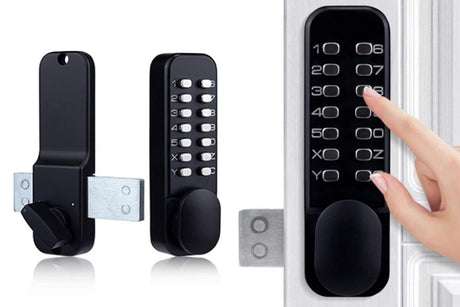 Gate Door Locks Set with Keypad Mechanical Keyless Entry Door Lock for Garden Garage Yard -Black