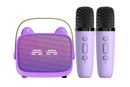Mini Karaoke Machine Toys Gifts Portable MP3 Player with 2 Wireless Microphone - Purple