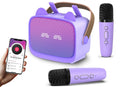 Mini Karaoke Machine Toys Gifts Portable MP3 Player with 2 Wireless Microphone - Purple