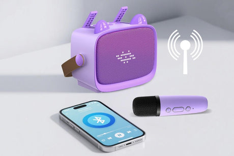 Mini Karaoke Machine Toys Gifts Portable MP3 Player with 2 Wireless Microphone - Purple