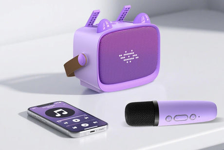 Mini Karaoke Machine Toys Gifts Portable MP3 Player with 2 Wireless Microphone - Purple